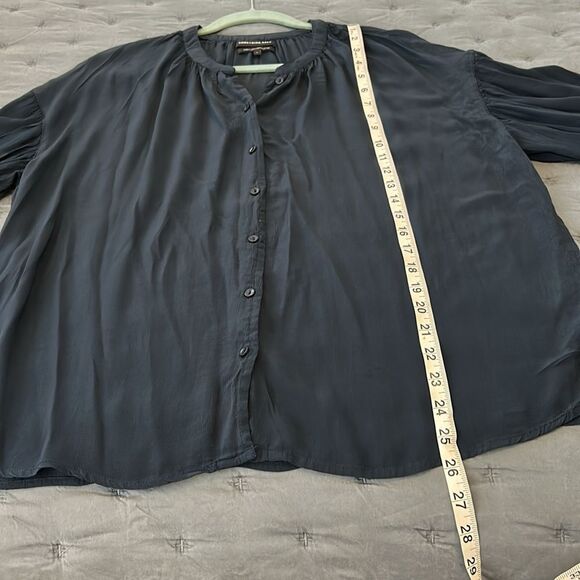 Something Navy Button Front Blouse Viscose Size Large Navy Blue - Picture 6 of 7